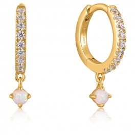Gold Sparkle Kyoto Opal Drop Huggie Hoop - Forgyldt Creol
