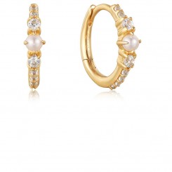 14kt Gold Pearl and White Sapphire Huggie Hoop - Guld Creol Creol